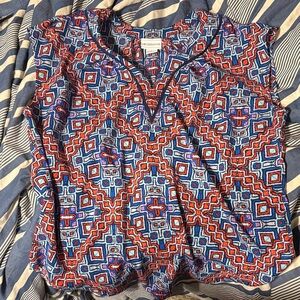 Liz Claiborne Blue and Red Geometric Blouse